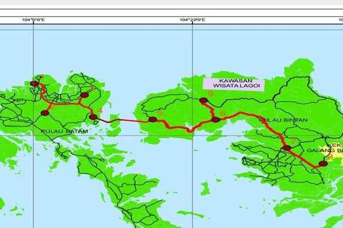 Ilustrasi jalan tol Batam-Bintan yang dihubungkan dengan Jembatan Batam Bintan.