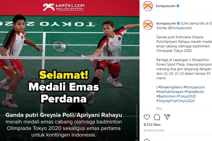 Greysia Polii dan Apriyani Rahayu raih medali emas Olimpiade Tokyo 2020