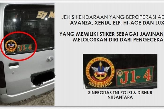 Stiker Sinergitas TNI Polri dan Dishub yang menempel di armada travel gelap