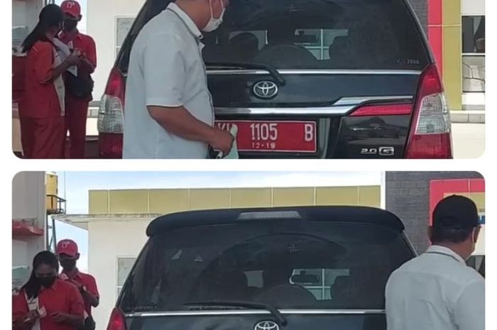 oknum pegawai di Pemprov Kaltara terciduk ganti warna pelat nomor saat isi bensin di SPBU