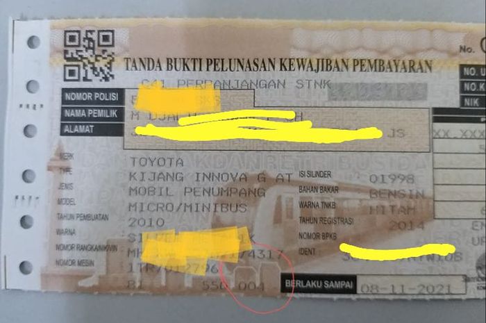 Letak pajak progresif di STNK