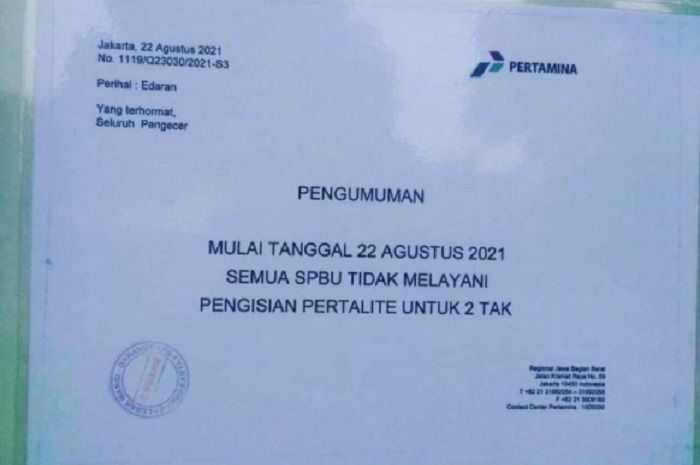 Beredar pengumuman larangan pembelian Pertalite untuk pengecer, Pertamina bilang hoax.