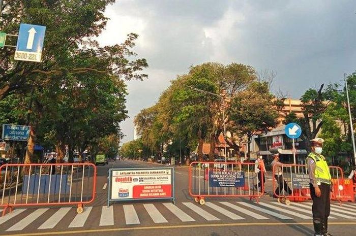 Penutupan ruas Jalan Slamet Riyadi, Kota Surakarta, Jawa Tengah.