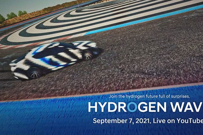 Foto teaser Hydrogen Wave, menampilkan teaser sedan sport terbaru Hyundai.