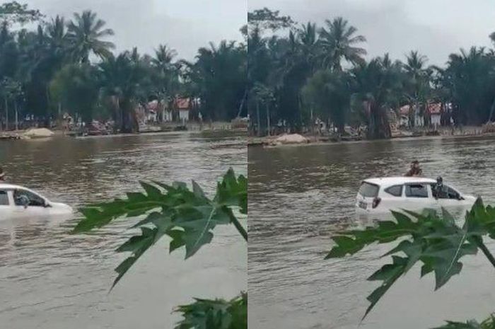 Daihatsu Sigra tenggelam di Sungai