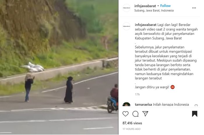 Viral emak-emak berswafoto di jalur penyelamat Subang, Jawa Barat
