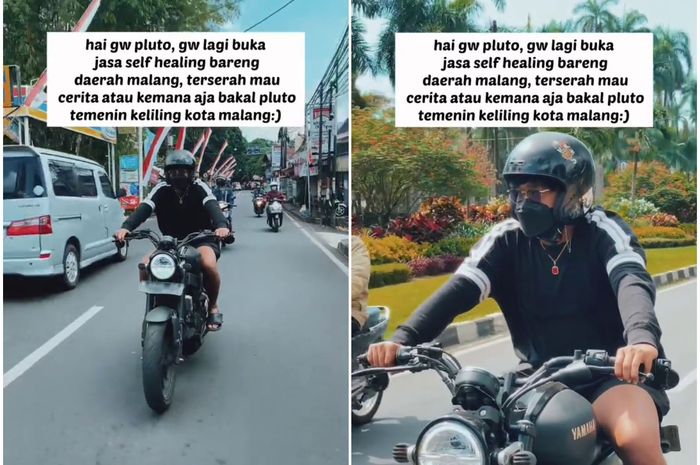 Viral video pemuda tawarkan jasa self healing sambil naik Yamaha XSR 155 dan keliling Kota Malang.
