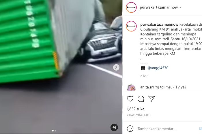 Hyundai Palisade tertimpa kontainer di Tol Cipularang