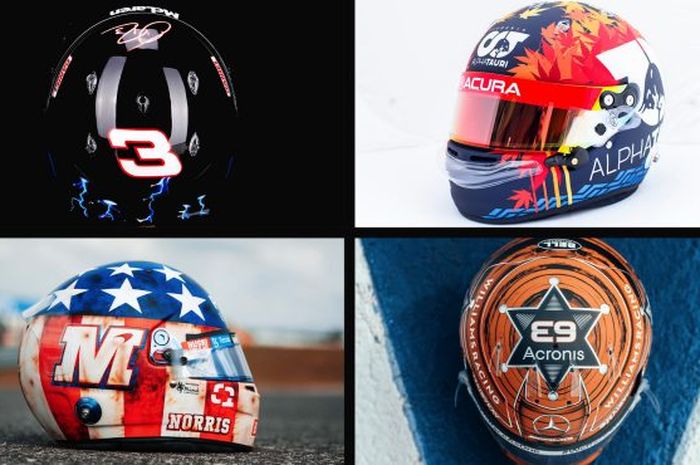 Kepoin deretan helm spesial yang dipakai di F1 Amerika 2021, desainnya banyak yang Amerika banget.