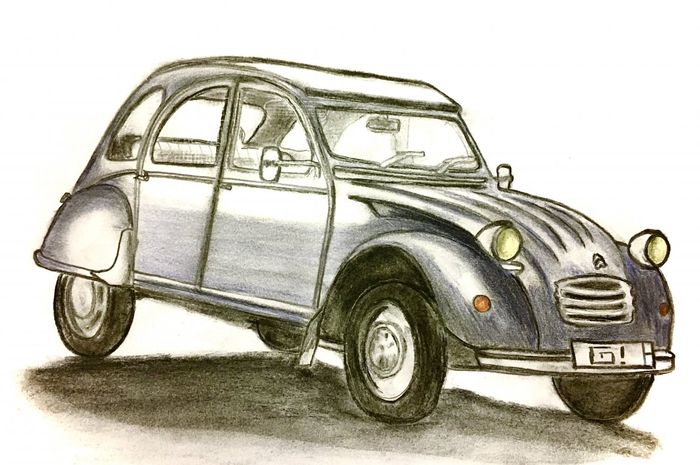 Ilustrasi Citroen 2CV hasil karya Draw to Drive.