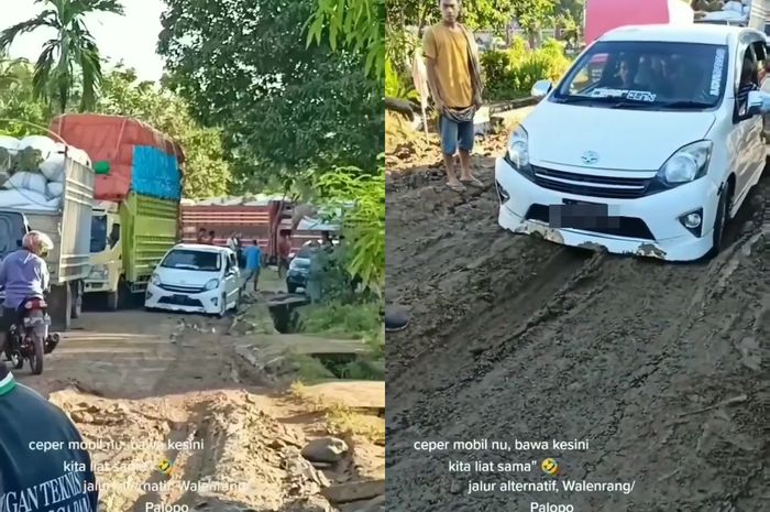 Cuplikan video Toyota Agya ceper lewat jalan alternatif Palopo-Walenrang.