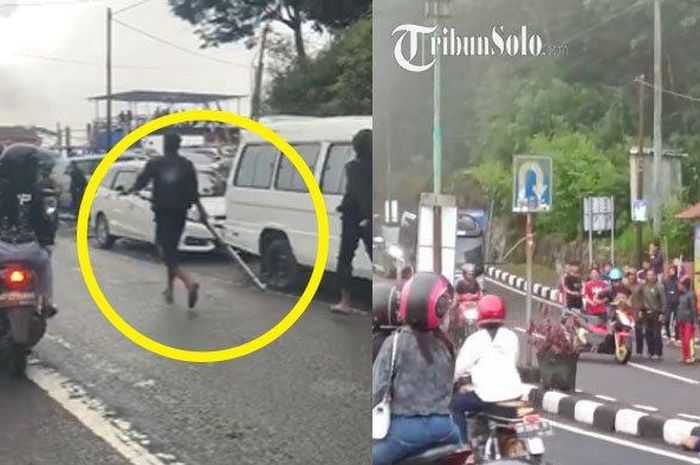 cuplikan video warga setempat mengamuk di Cemoro Kandang, Tawangmangu, Minggu (14/11/2021). 