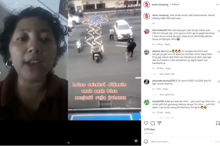 Video emak-emak protes sulitnya trek ujian praktik SIM C memancing pemohon untuk nembak