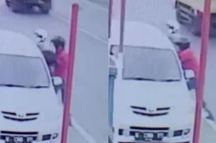 Rekaman CCTV dua pelaku maling modus pecah kaca mengambil tas di dalam Toyota Avanza di Ngoro, Mojokerto, Jawa Timur