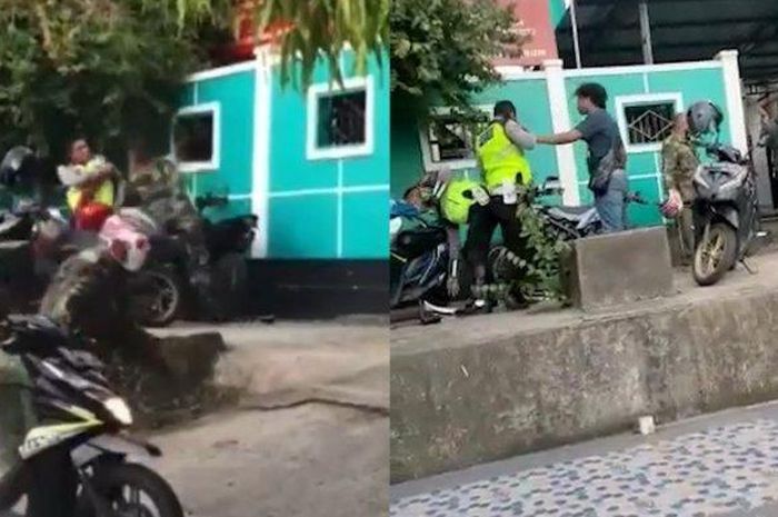 Tangkapan layar video perkelahian antara anggota TNI versus dua anggota Polisi 
