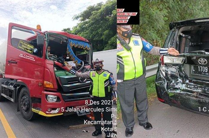 Kecelakaan beruntun dump truck, truk tangki LPG, Toyota Kijang Innova dan Calya di ruas tol Waru-Perak
