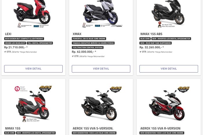 Penampakan Yamaha NMAX lama di laman web resmi YIMM pada Senin (20/12/2021) ini.