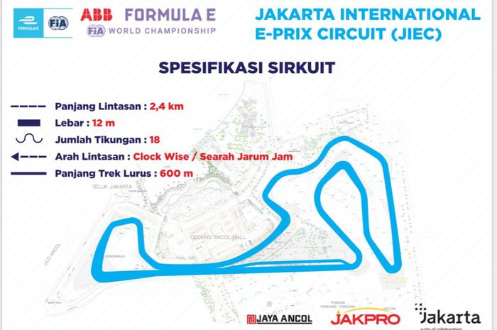 Denah sirkuit Formula E Jakarta 2022 di Ancol, Jakarta Utara.