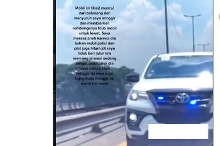 Rombongan Toyota Fortuner minta jalan dengan nyalakan strobo dan bunyikan sirine