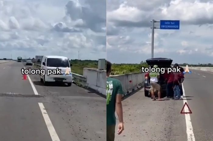 Tol Lampung - Palembang geger, seorang pengemudi minta tolong ada tiga mobil teronggok di bahu jalan, ini masalahnya