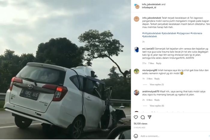 Toyota Calya kecelakaan di Tol Jagorawi arah Bogor, Selasa (28/12/2021) pagi.