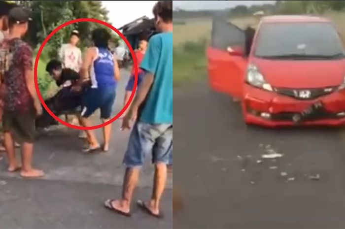 Ditabrak pembalap liar, pengemudi Jazz ngamuk banting motor pelaku, kegeraman warga bikin suasana mencekam