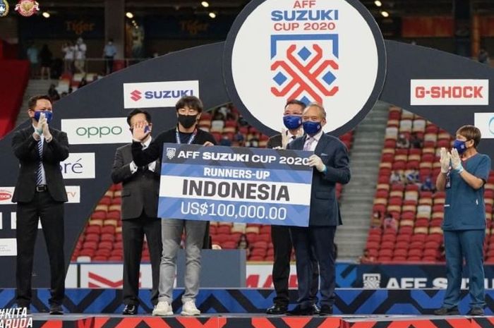 Timnas Indonesia berhak mendapatkan uang sebesar 100 ribu dolar AS sebagai runner-up Piala AFF 2020