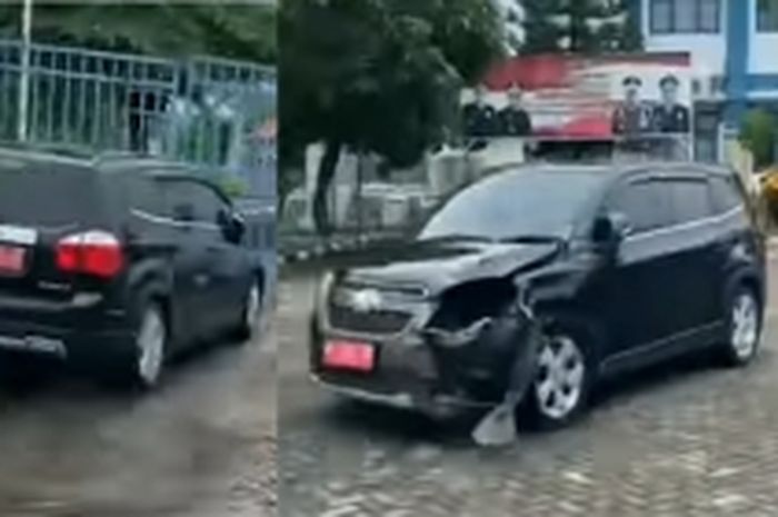 Detik-detik Chevrolet Orlando pelat merah jebol gerbang Rudenim Surabaya di Pasuruan, Jawa Timur (Jatim).