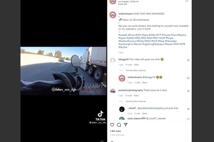 Pengendara motor terjatuh ke kolong truk saat ngebut