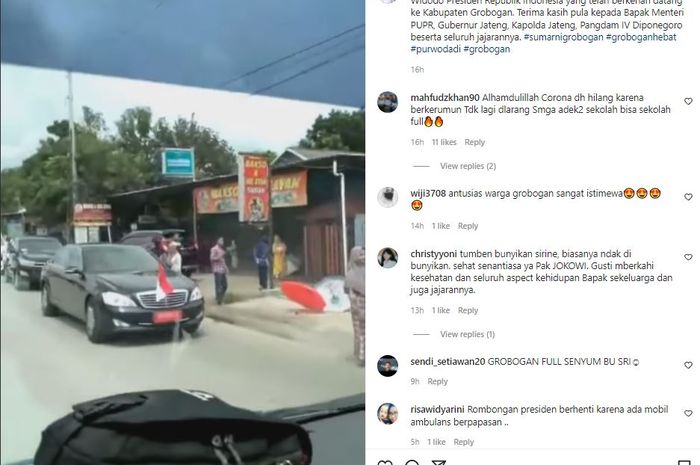 Tangkapan layar saat rombongan Presiden Joko Widodo mempersilakan ambulans lewat saat melintas di Jalan Raya Purwodadi-Blora, Grobongan, Rabu (5/1/2022).