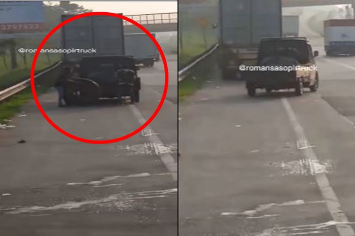 Aski pencurian ban serep truk terekam kamera terjadi di Tol Cipali pada Rabu (5/1/2022)