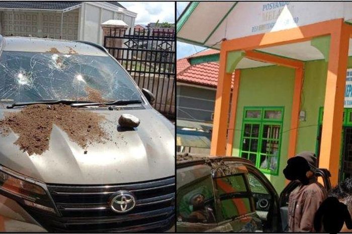Mobil Dedi Dores Kepala Desa Sangir Tengah, Kecamatan Kayu Aro, Kerinci dirusak warganya yang emosi atas kelakuan sang kades.  