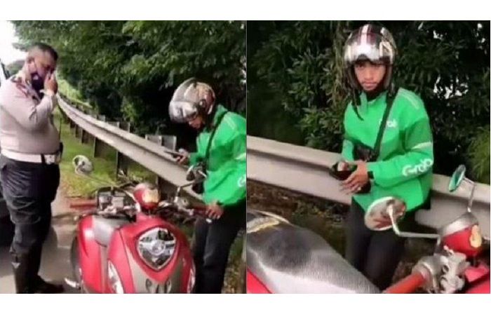 Viral video driver ojol (ojek online) naik Yamaha Fino kesasar masuk tol Makassar.
