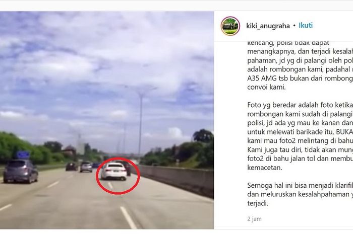 Mercedez-Benz putih (lingkaran merah) ugal-ugalan penyebab kesalahpahaman antara rombongan dan PJR Tol 