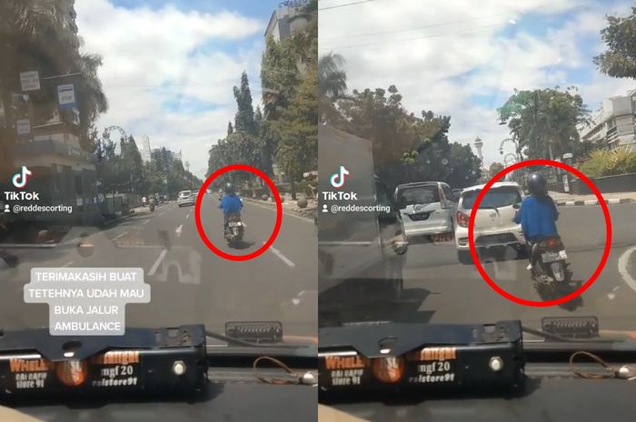 Cuplikan pengendara Honda BeAT yang membantu membukakan jalan untuk ambulans di jalanan Bandung.
