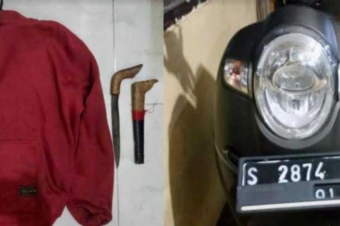 Barang bukti Badik dan Honda Scoopy milik pelajar yang menusuk perut dan pinggang pengemudi Daihatsu Gran Max di Lamongan
