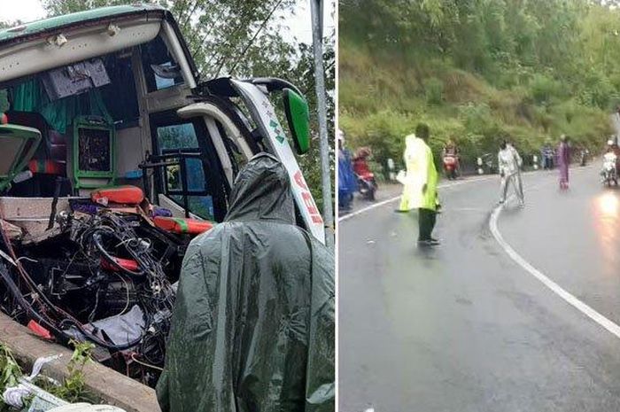 Insiden nahas bus pariwisata angkut 40 orang hantam tebing di Jalan Imogiri, Bantul, DIY pada Minggu (06/02/2022).