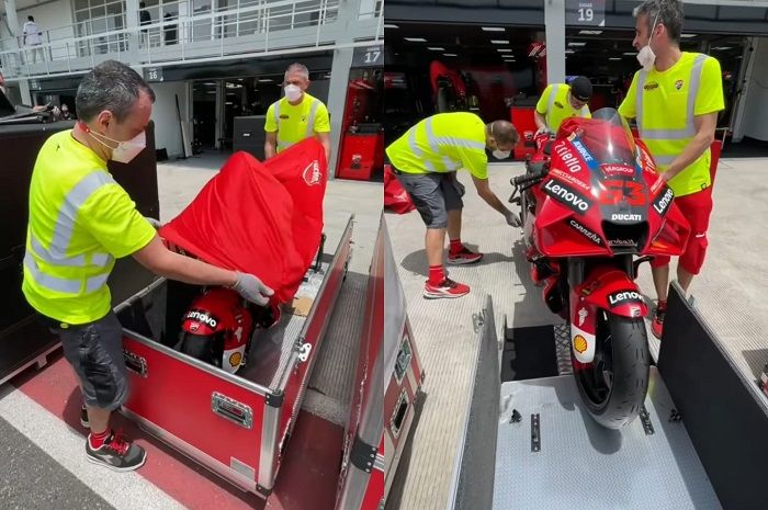Video unboxing motor MotoGP Ducati Desmosedici GP22 di Sikuit Mandalika, Lombok, Nusa Tenggara Barat (NTB), netizen auto girang.