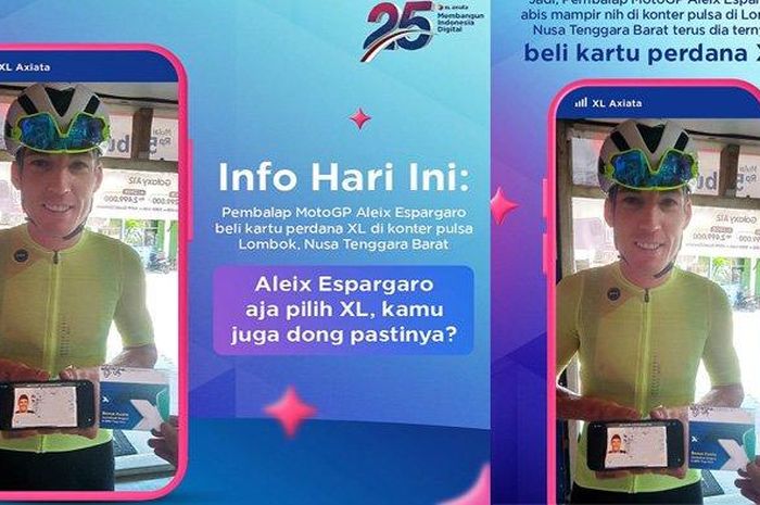 Provider XL Axiata promosi pakai foto Aleix Espargaro saat beli kartu perdana di konter warga lokal Lombok