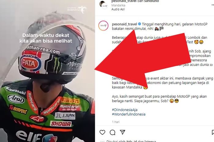 Pembalap Kawasaki Racing Team, Jonathan Rea ada di video tes pramusim MotoGP 2022 yang dibagikan Pesona Indonesia. 