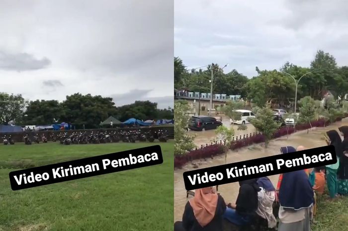 Puluhan motor terjebak di tempat pengungsian dan sejumlah mobil terendam banjir di Serang, Banten pada Selasa (01/03/2022).