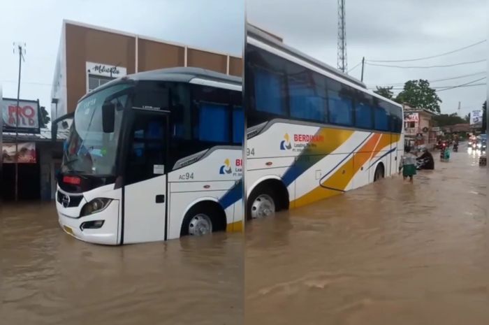 Banjir di Kota Serang bikin bus sampai mogok di jalan.