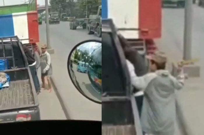 Viral ulah dua bocah palap pengemudi mobil pikap sambil bawa parang.