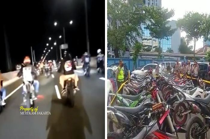 rombongan supermoto yang nekat masuk jalan Tol Kelapa Gading, akhirnya menyerahkan diri ke polisi, Minggu (6/3/2022)