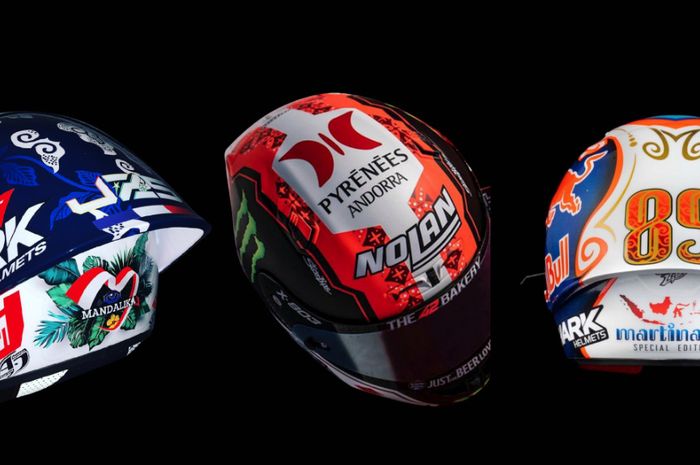 Beberapa pembalap memamerkan livery helm dengan desain khusus bernuansa Indonesia yang akan dipakai saat balapan nanti.