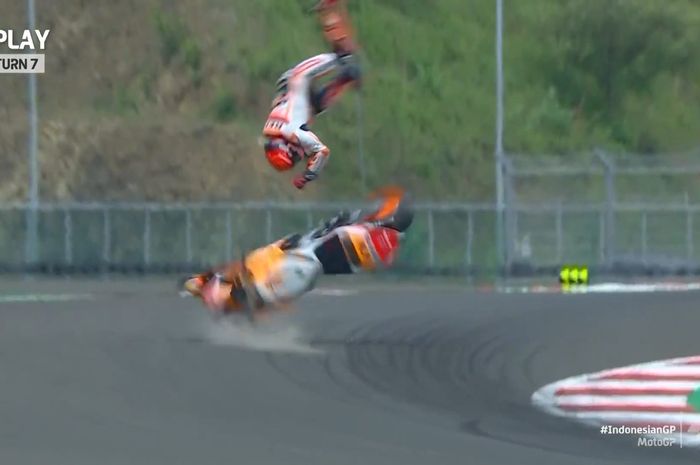 Marc Marquez crash parah di warm up MotoGP Indonesia 2022