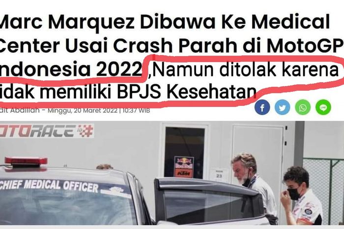 Meme Marc Marquez ditolak Rumah Sakit karena tak punya BPJS jadi viral dan bikin Menkominfo, Johnny G Plate sempat panik