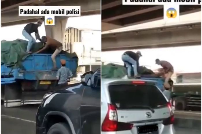 Cuplikan aksi bajing loncat yang incar truk di Tanjung Priok, Jakarta Utara.