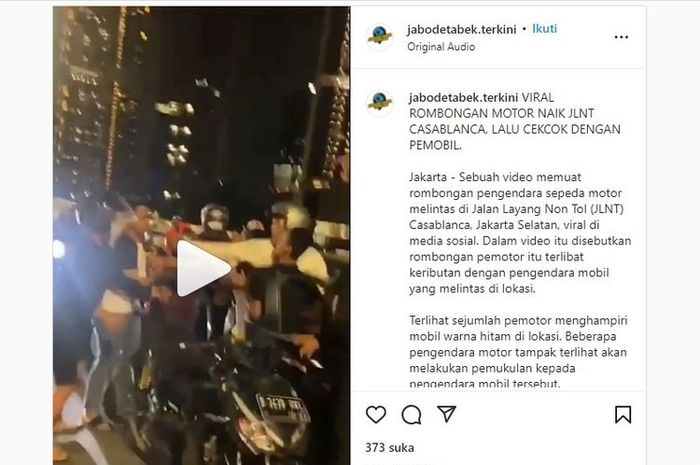 Video viral pemotor ribut dengan pengendara mobil di JLNT Casablanca.