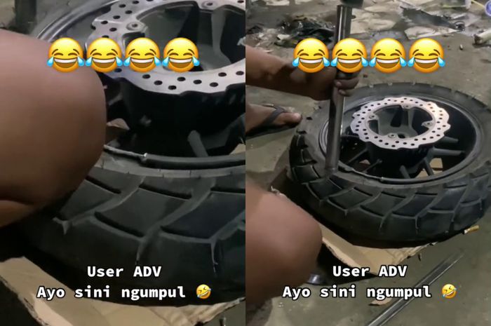 Kasar banget nih cara tukang tambal ban di video membongkar ban Honda ADV 150.